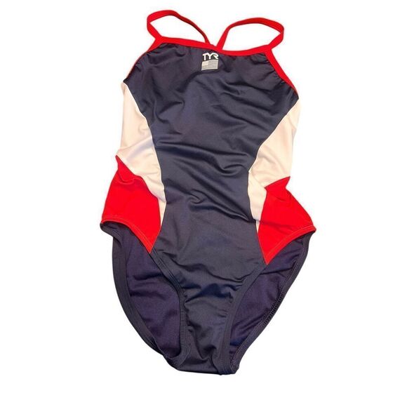 TYR woman’s XL (38) Durafast Elite Women's Diamondfit Swimsuit USA red white - Picture 2 of 5